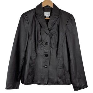East 5th Genuine Leather Blazer Jacket Small Black Tailored 3-Button